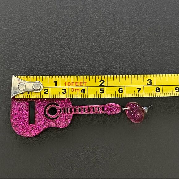 Pink Sparkly Rock n Roll Guitar Earrings NEW - Picture 8 of 8